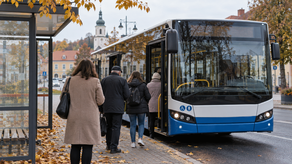 Autobus miejski jesienią – ilustracja poglądowa