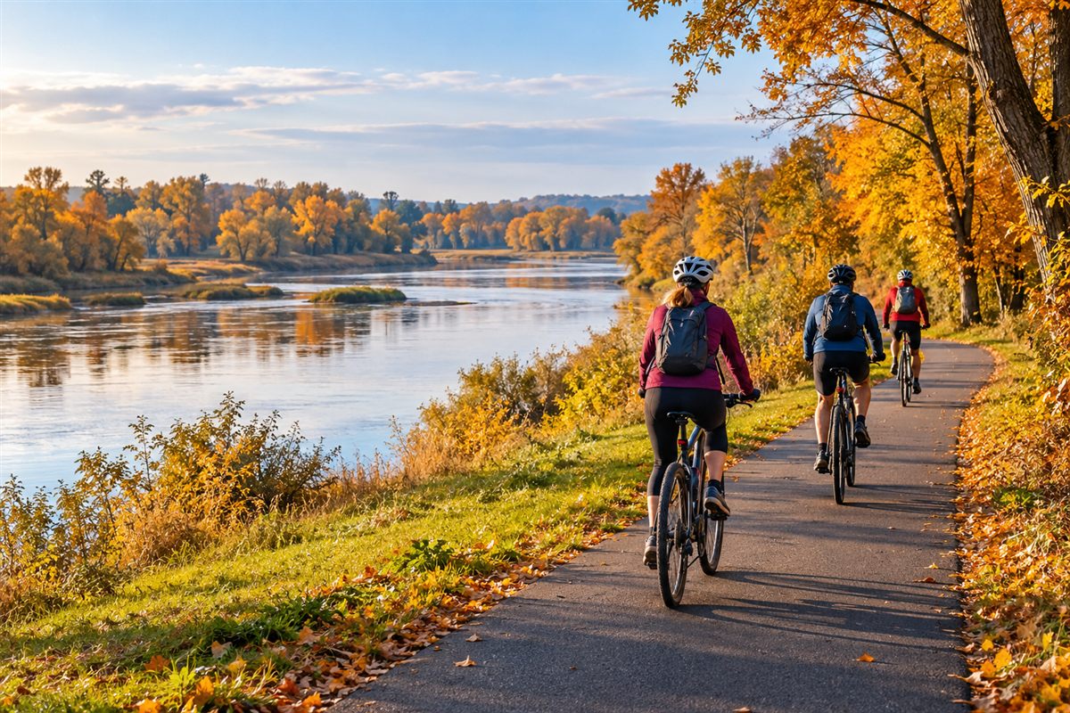 Ilustracja rowerzysty nad Notecią