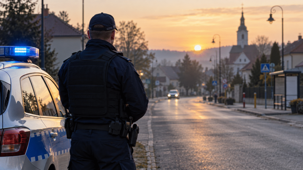 Policjant podczas działań w małym mieście – ilustracja poglądowa