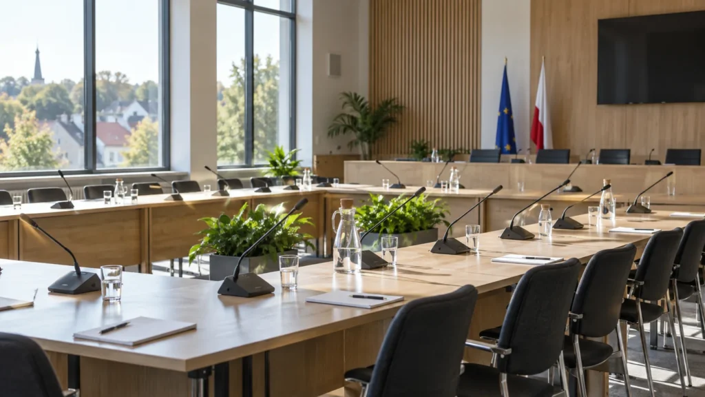 Sala przygotowana na posiedzenie rady — ilustracja