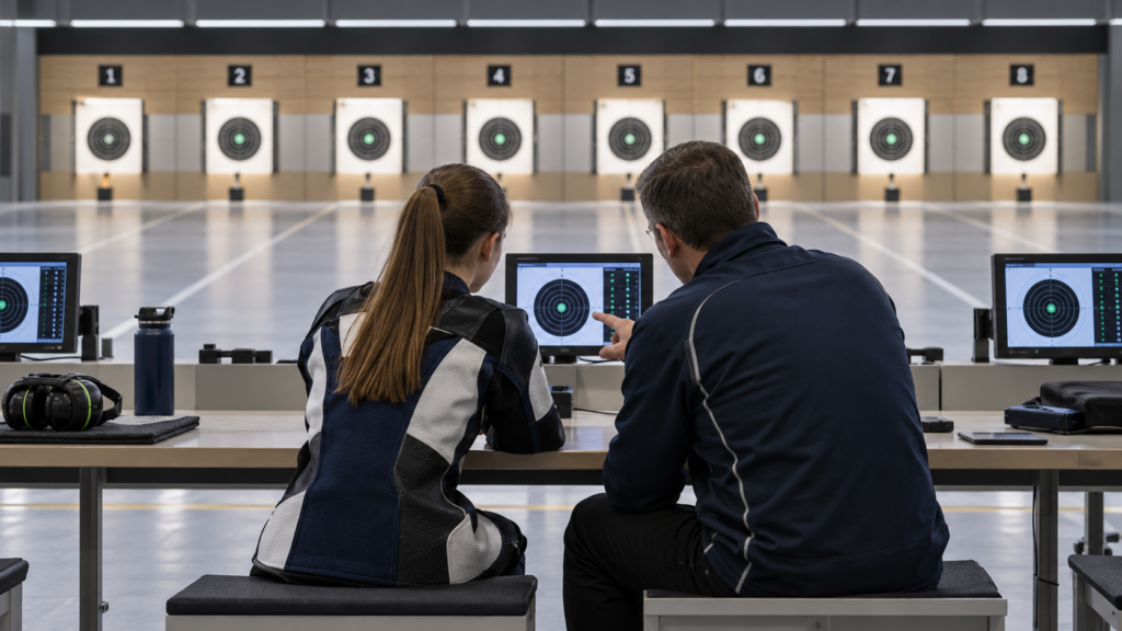 Młodzież podczas bezpiecznego treningu strzelectwa sportowego w Czarnkowie